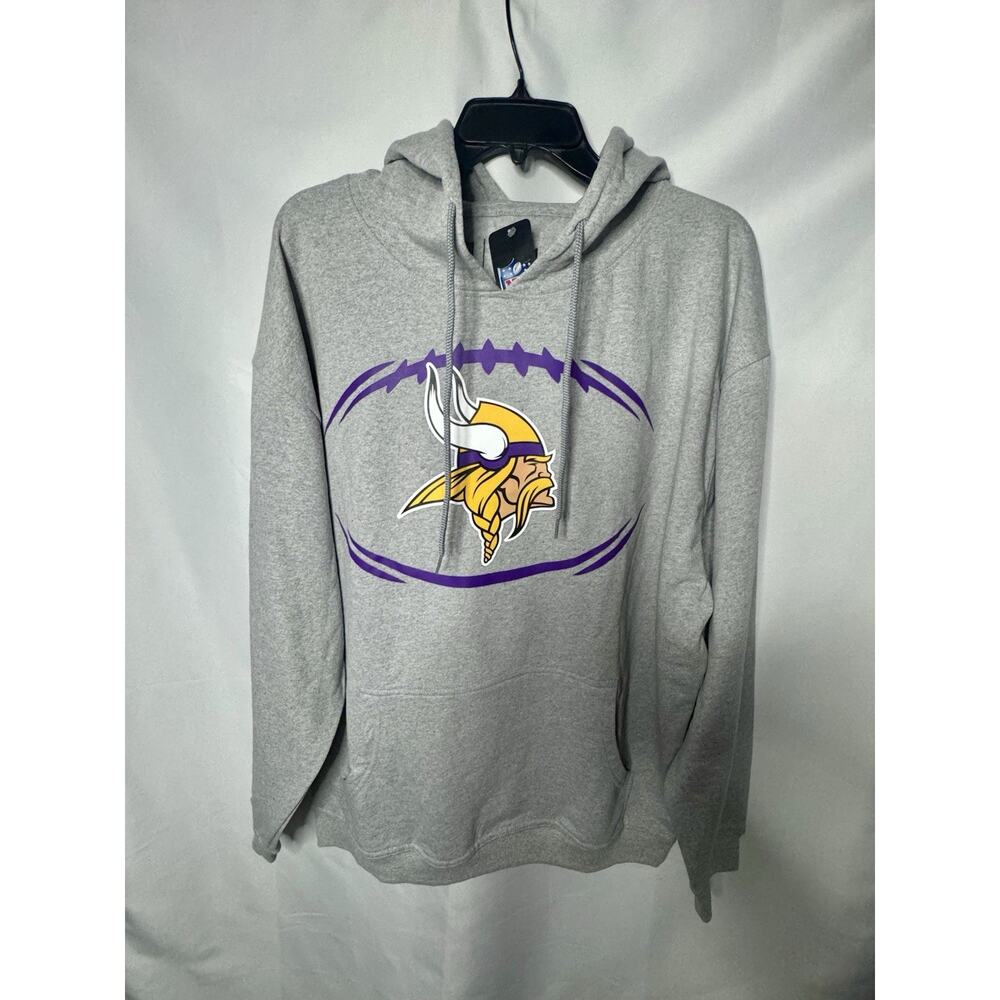 NFL Team Apparel Minnesota Vikings Pullover Hoodie Graphic Print Gray XL